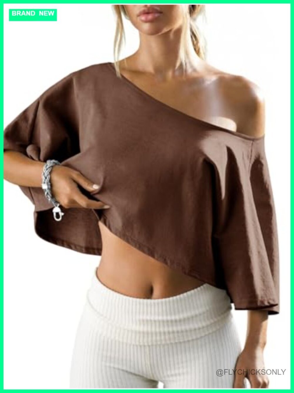 Off Shoulder Cropped Top Batwing Short Sleeve Workout Shirt Loose Fit